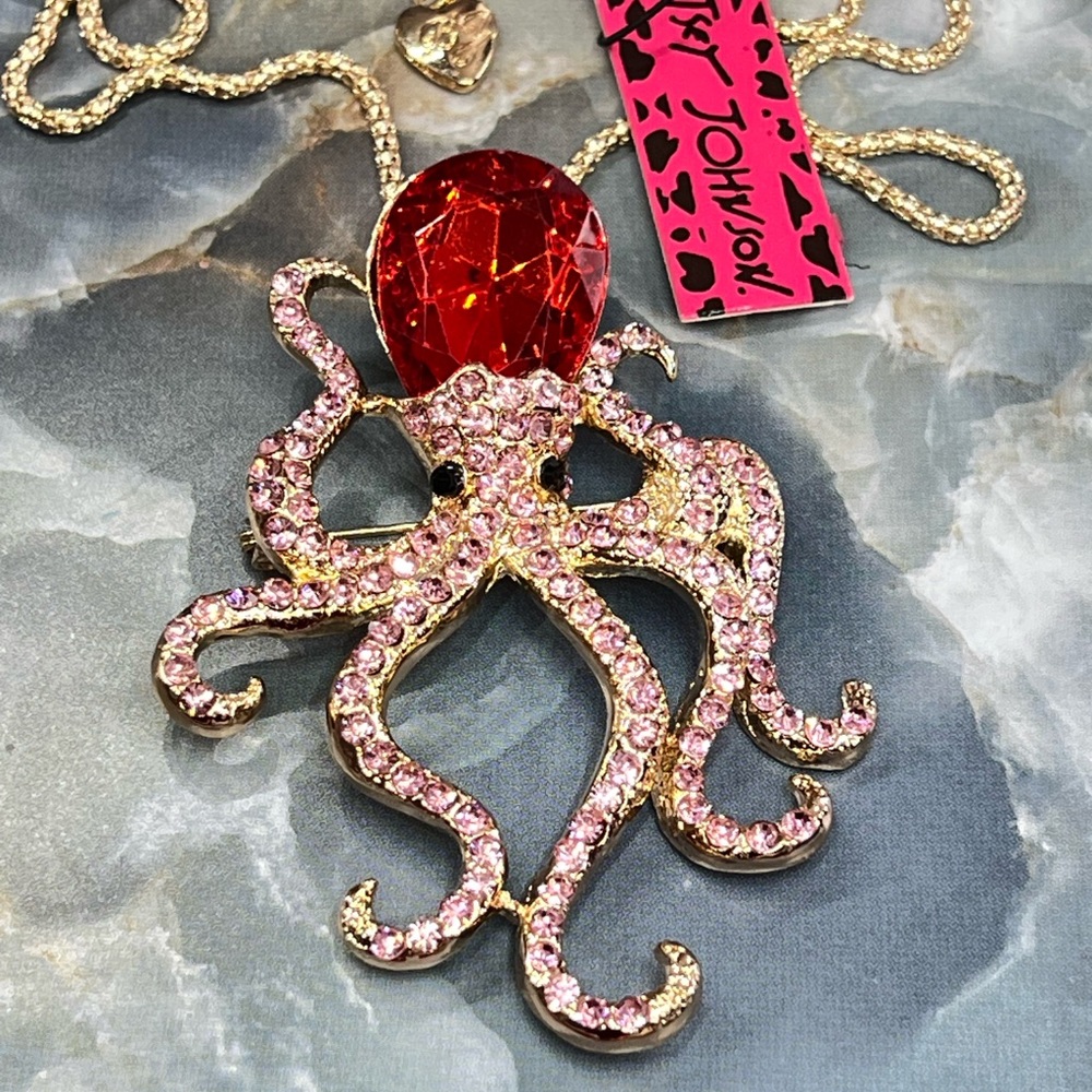 Betsey Johnson Red and Pink Octopus Necklace
